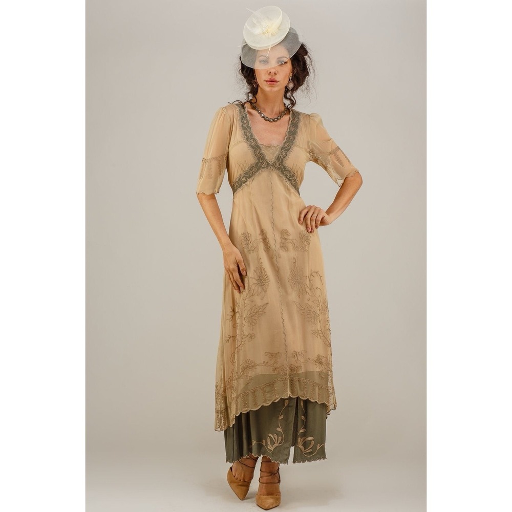 Nataya Titanic Dress Size Large Sage Green Vintage Look Victorian wedding Fairy